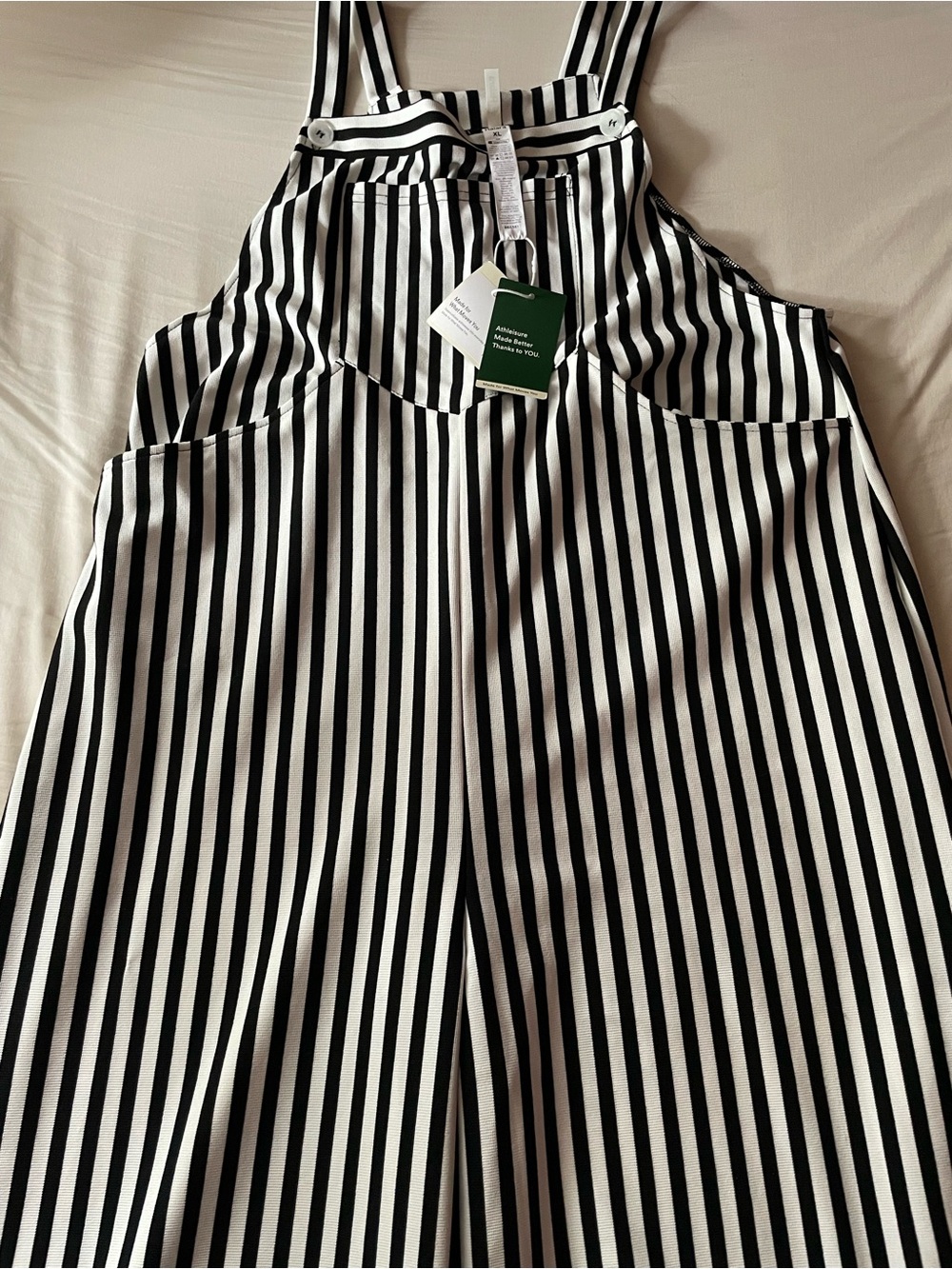 HALARA Black & White Vertical Stripe Wide-Leg Jumpsuit - Picture 2 of 6